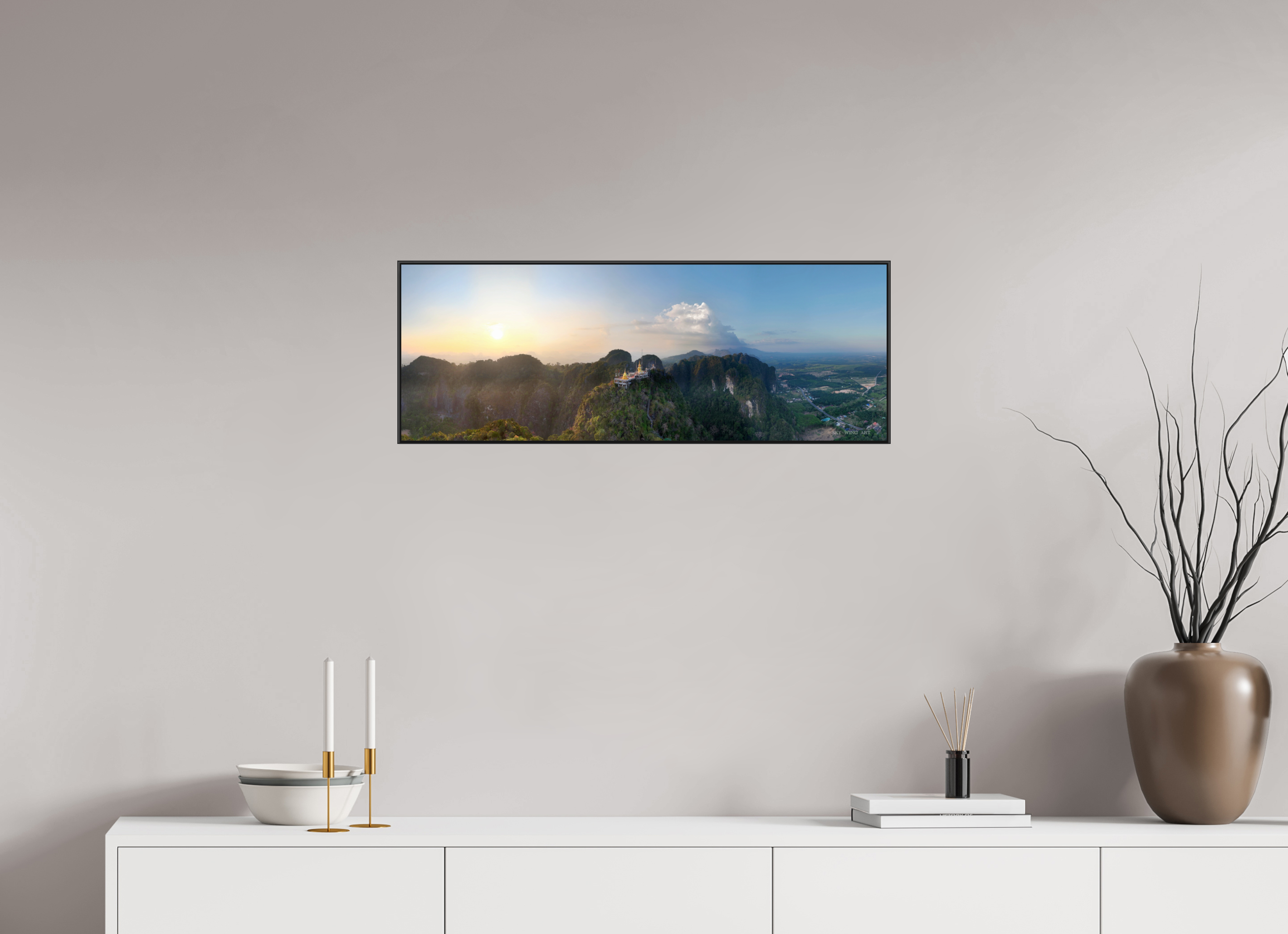 82,7 x 30 cm, canvas Sacred Summit – Wat Tham Suea in Sunset Glow, Krabi