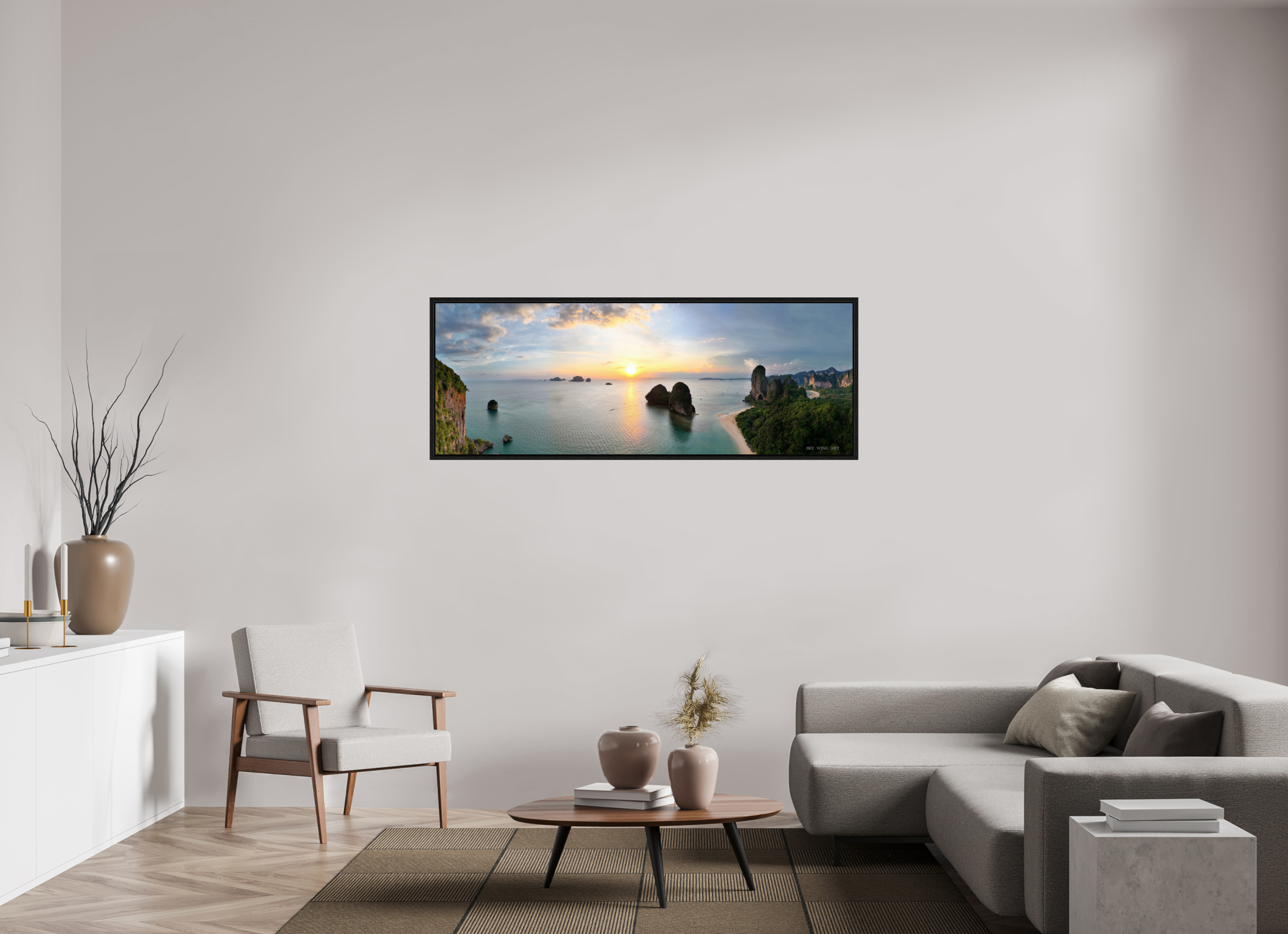 165,4 x 60 cm, Floater Frame Saffron Tide – Phra Nang at Sunset, Krabi