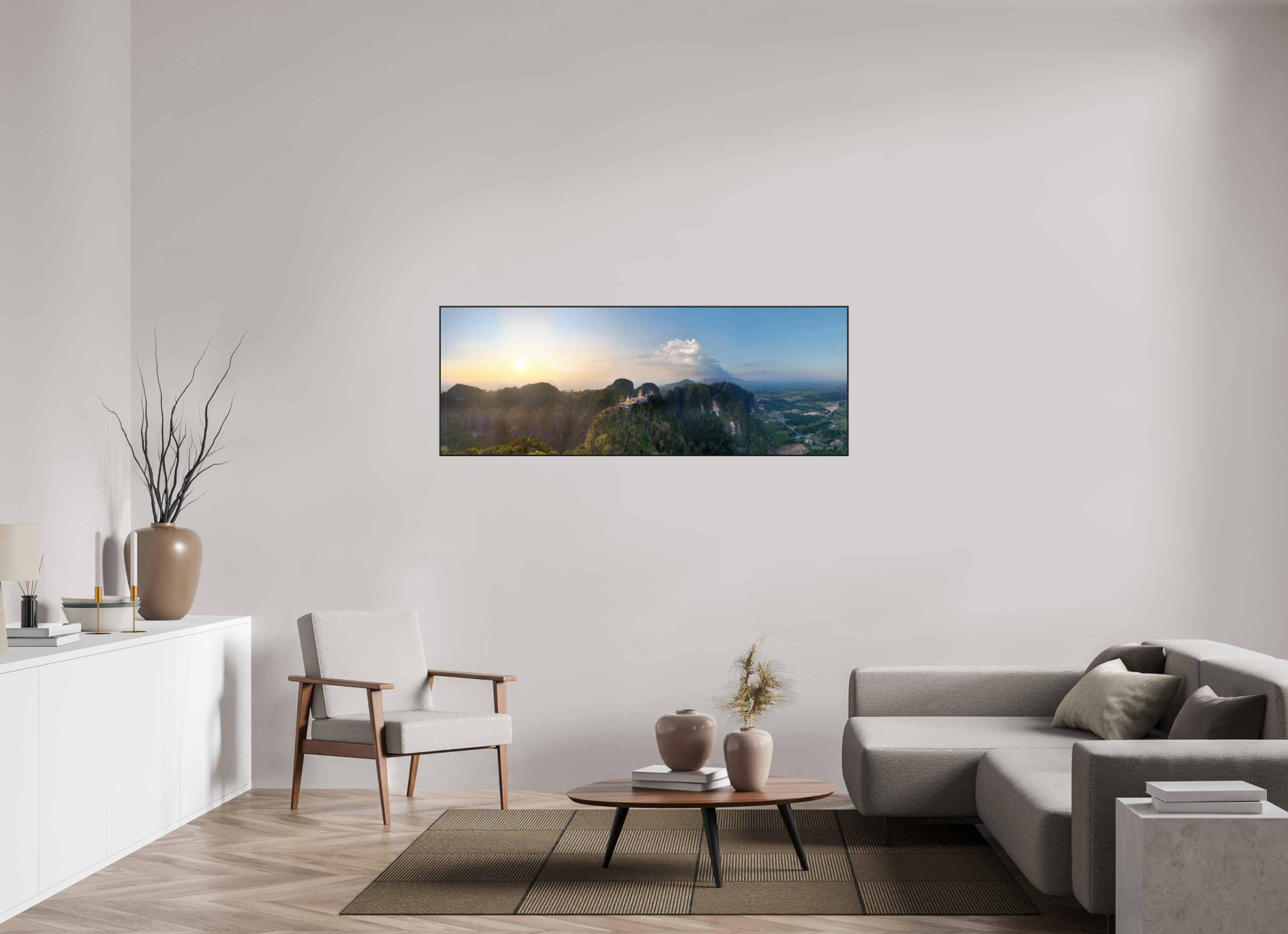 165,4 x 60 cm, canvas Sacred Summit – Wat Tham Suea in Sunset Glow, Krabi