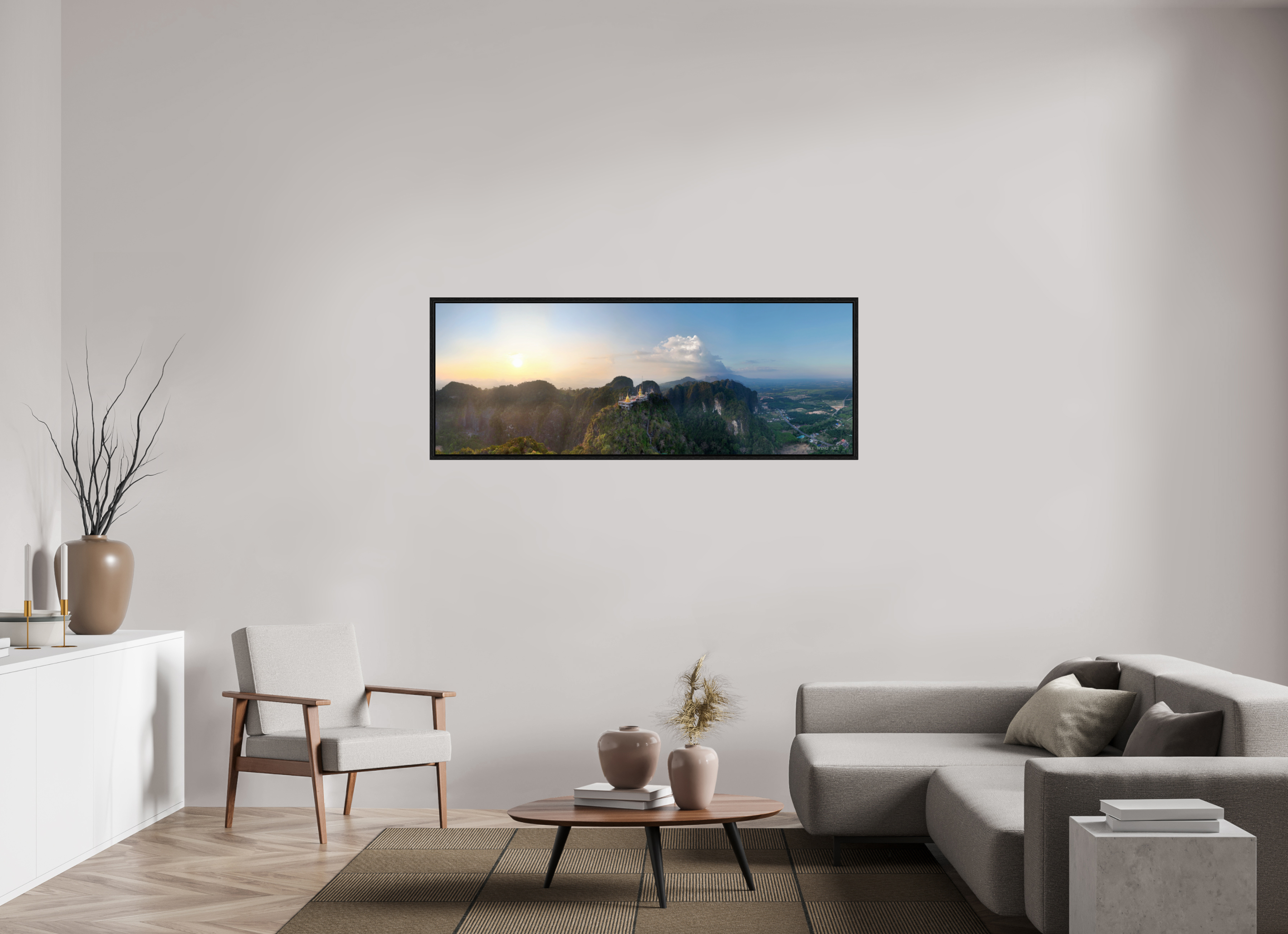 165,4 x 60 cm, Floater Frame Sacred Summit – Wat Tham Suea in Sunset Glow, Krabi