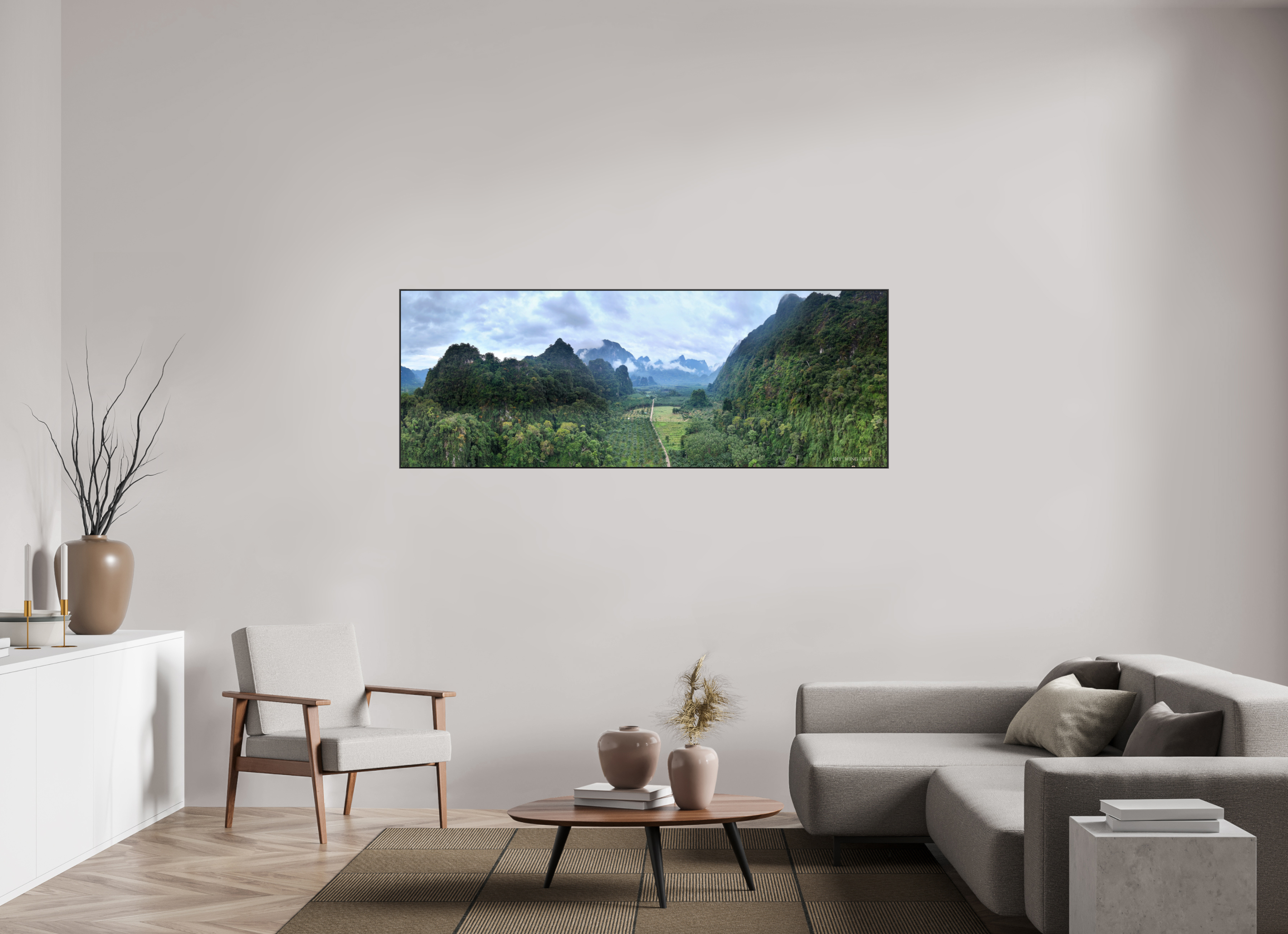 193 x 70 cm, canvas Stone Guardians – Rainlight Over Khlong Phanom, Surat Thani