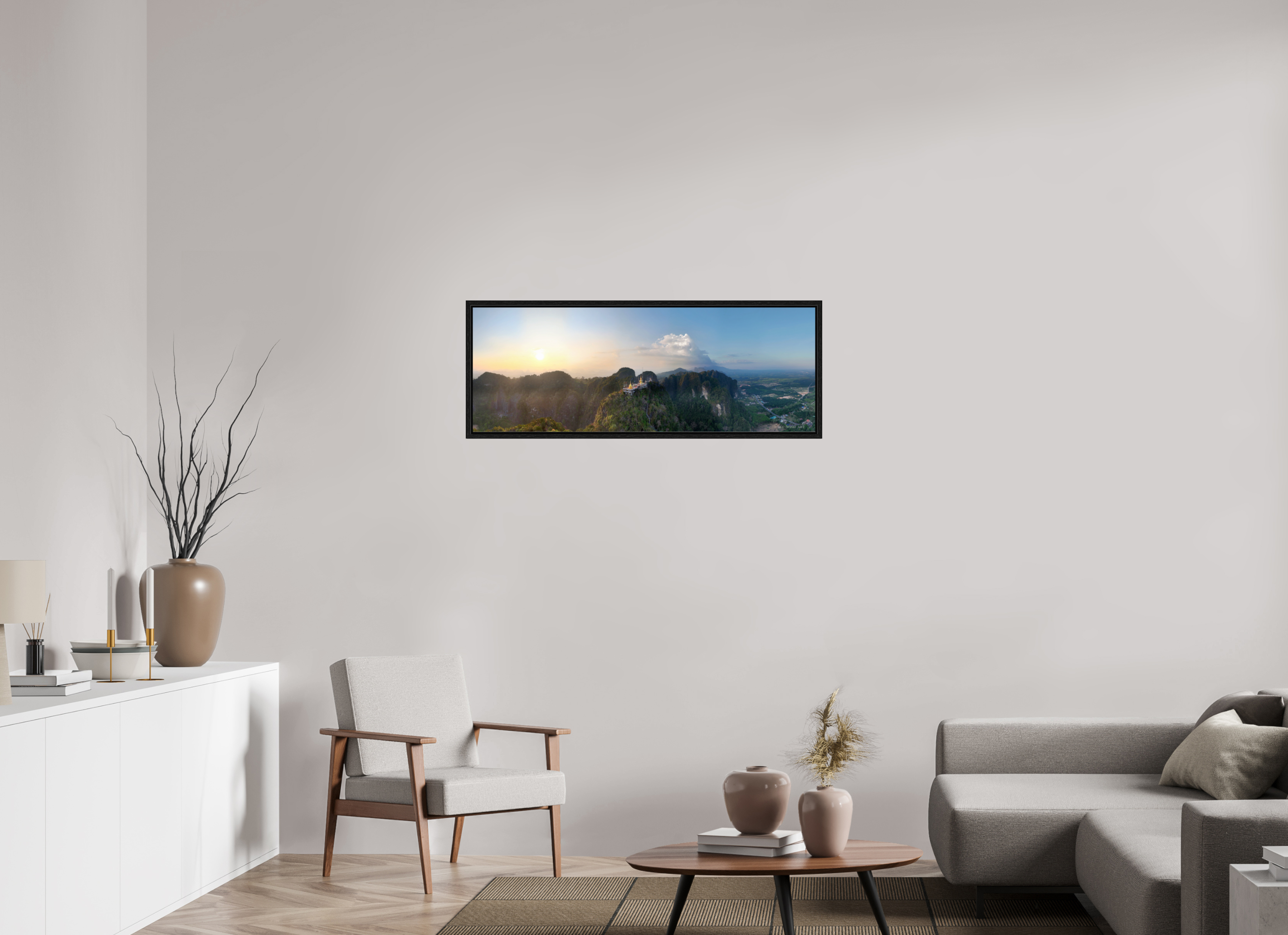 110,3 x 40 cm, Floater Frame Sacred Summit – Wat Tham Suea in Sunset Glow, Krabi