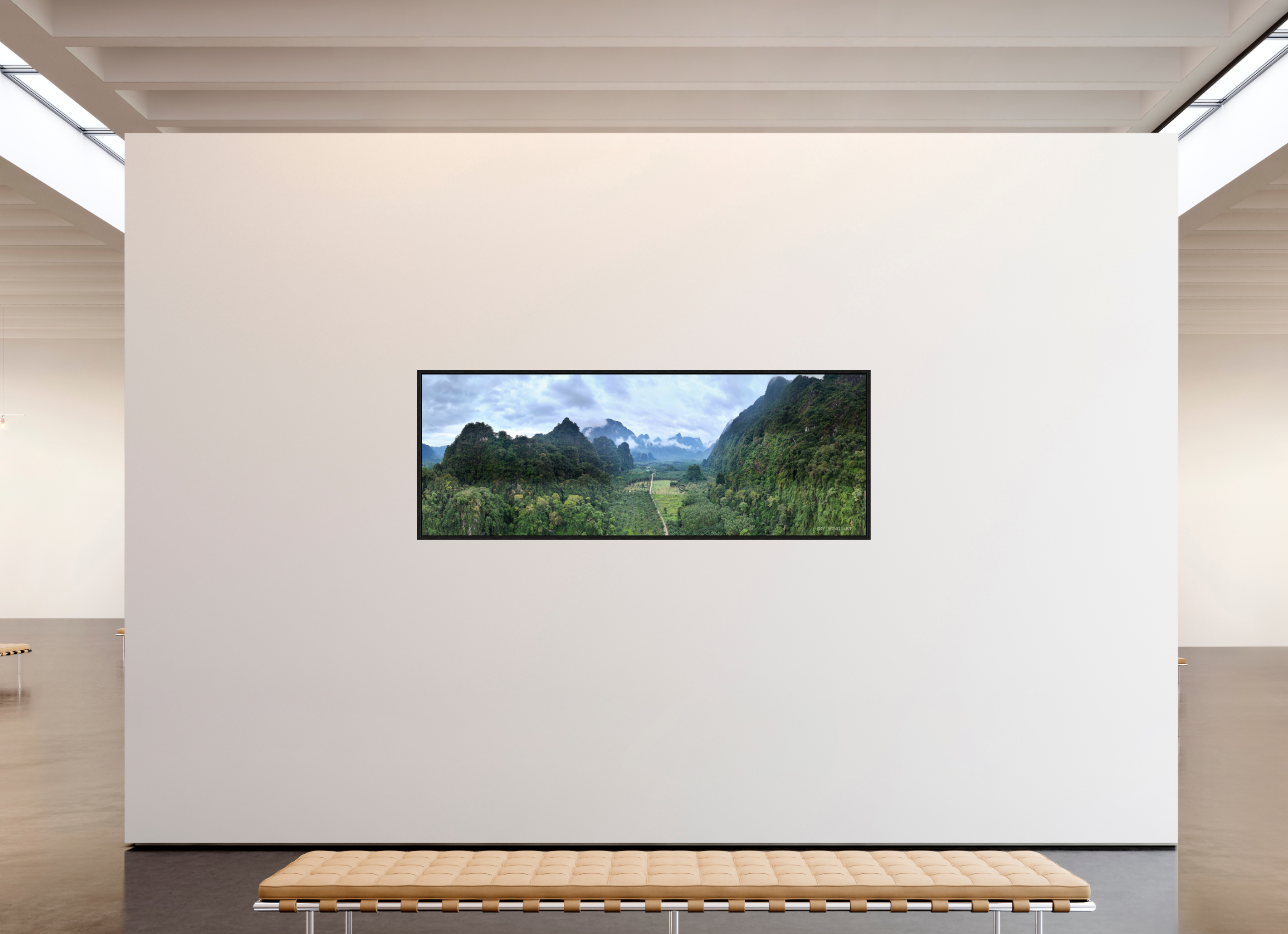 220,6 x 80 cm, Floater Frame Stone Guardians – Rainlight Over Khlong Phanom, Surat Thani