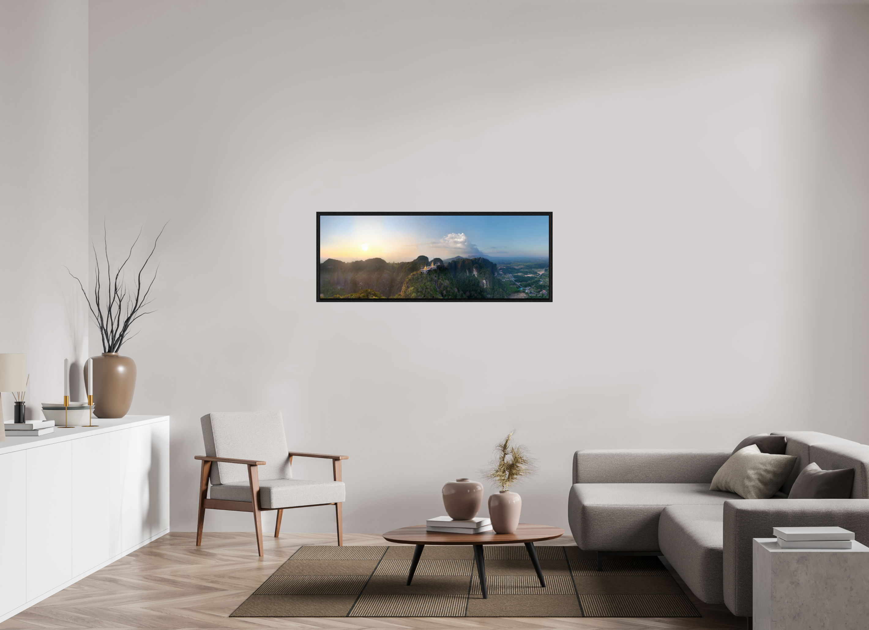 137,9 x 50 cm, Floater Frame Sacred Summit – Wat Tham Suea in Sunset Glow, Krabi